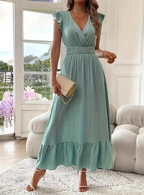 Solid color short-sleeved high-waisted skirt  纯色短袖高腰裙