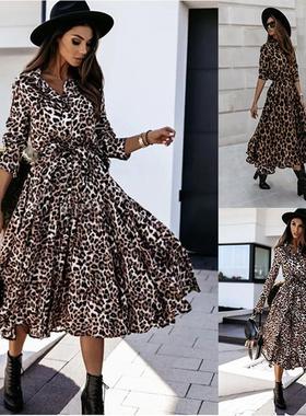 Hot selling long sleeve leopard print dress 长袖豹纹印花女裙