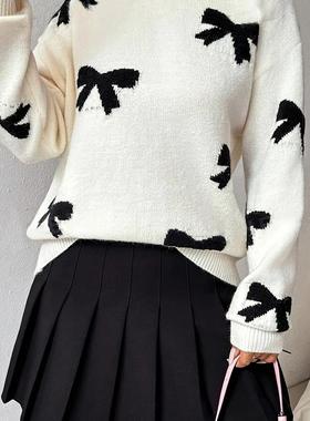 Hot selling bow long sleeve knitted sweater 蝴蝶结长袖针织衫