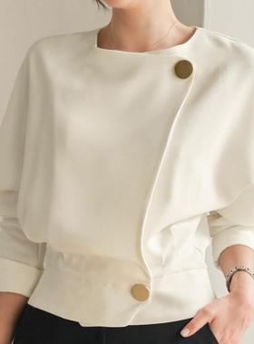 French long-sleeved button-down white shirt 长袖纽扣白色衬衫