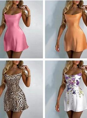 Solid color backless sexy camisole dress  纯色露背吊带连衣裙