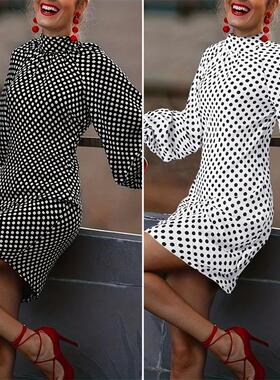 Hot selling fashion polka dot print dress 时尚波点印花连衣裙