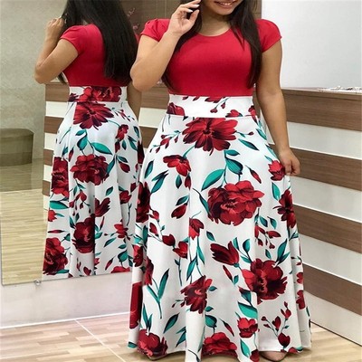Floral-print color-block plus-size dress  花朵印花拼色连衣裙