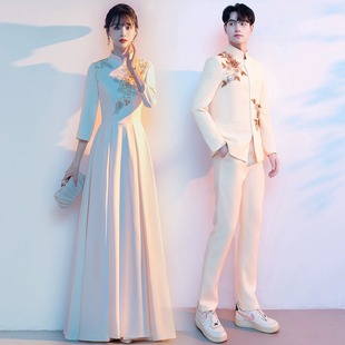 香槟色2025新款 礼服男女 中国风立领旗袍大合唱团集体舞台演出服装
