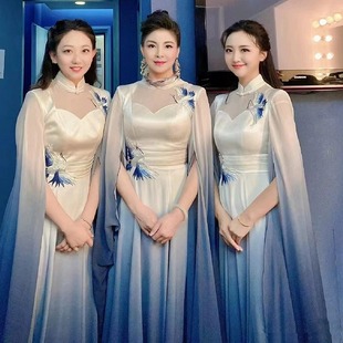 大合唱演出服成人女长裙国风独唱指挥合唱团比赛表演大气古筝礼服