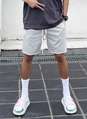 夏季灰色卷边毛圈运动短裤宽松美式五分裤休闲男士健身纯棉篮球裤