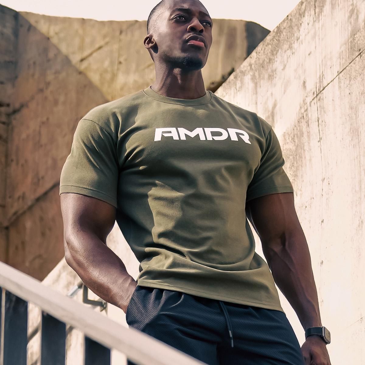 军绿色健身短袖男夏透气修身