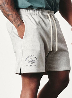 灰色美式运动短裤男士宽松休闲健身四分裤毛圈棉质篮球训练裤夏季