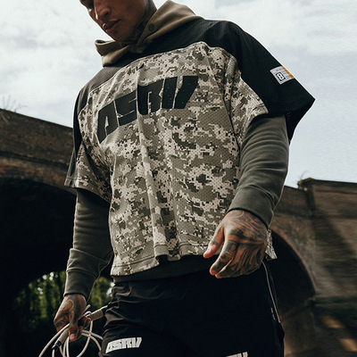 ASRV拼接迷彩健身运动短袖男宽松