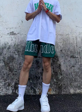 潮牌绿色美式短裤男夏季干透气四分不过膝街头篮球裤运动休闲裤