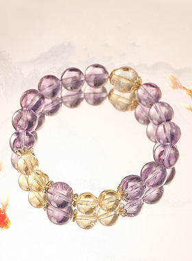 天然巴西紫水晶手串黄水晶金发晶手链女手串礼物高级原创设计