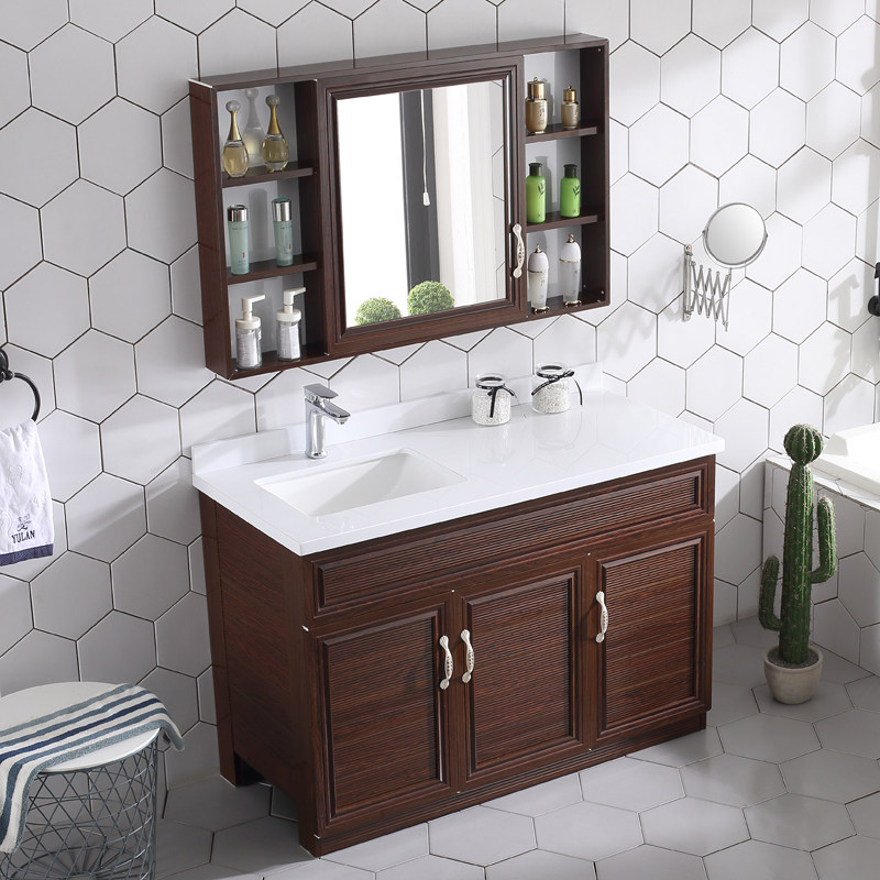 太空铝浴室柜镜柜组合落地人造大理石洗脸台卫生间洗漱台盆柜组合 必应鸟