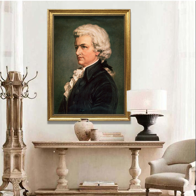 音乐家油画莫扎特肖像画钢琴家挂画琴房装饰画尺寸可定制竖幅有框