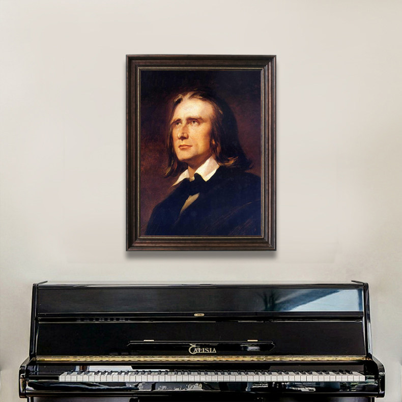 竖版音乐家李斯特肖像画艺术微喷古典人物油画琴房琴行挂画可定制
