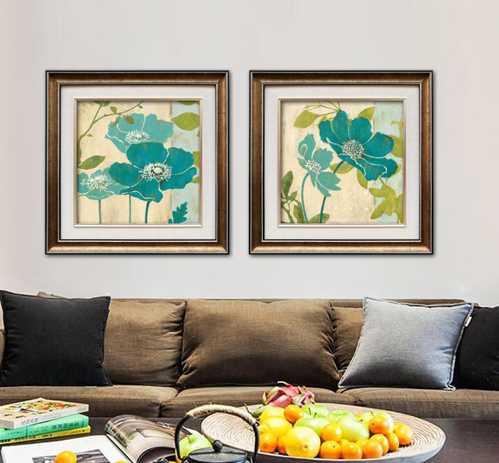 美式风格有框装饰画方形画简美现代客厅小清新花卉挂画尺寸可定做图片