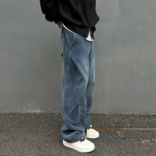 复古vintage法工蓝灯芯绒弯刀裤 2026春季 男女直筒休闲裤 UNAPS