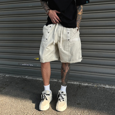 精梳棉织带拉链工装短裤男女直筒