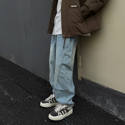 重磅水洗美式弯刀裤牛仔裤男女