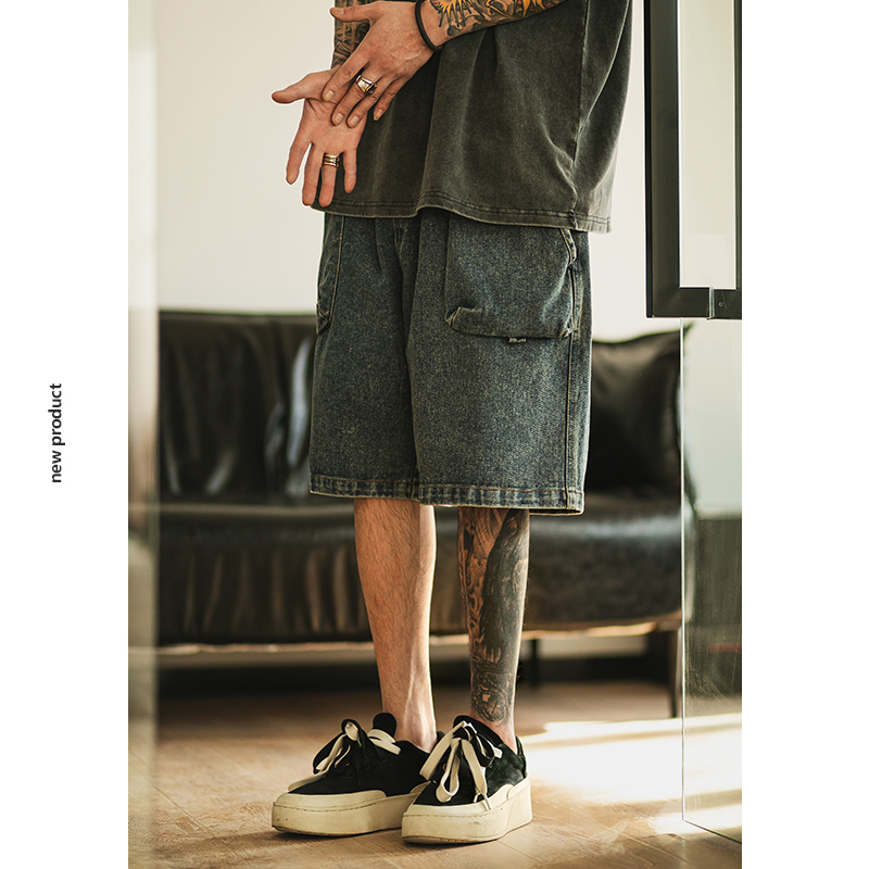 大口袋美式潮牌牛仔短裤