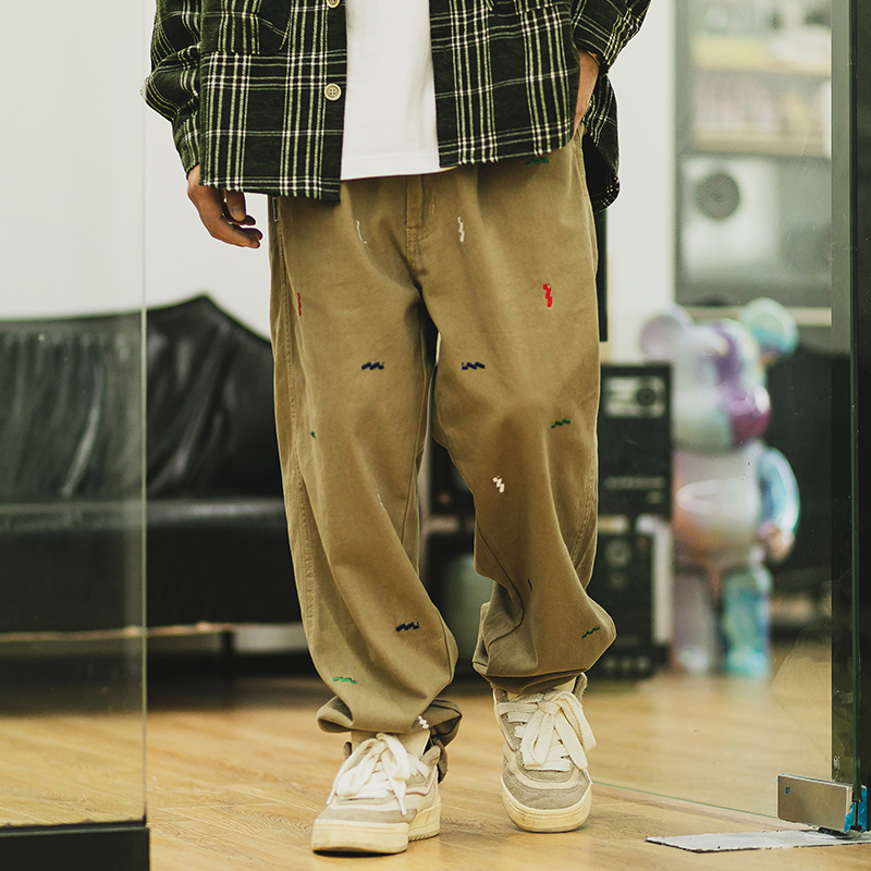 刺绣复古工装棉布休闲裤男潮嘻哈
