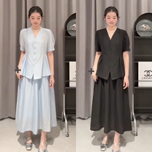 新款 夏季 韩系高级感时尚 衬衫 大码 半身裙两件套显瘦套装 女装