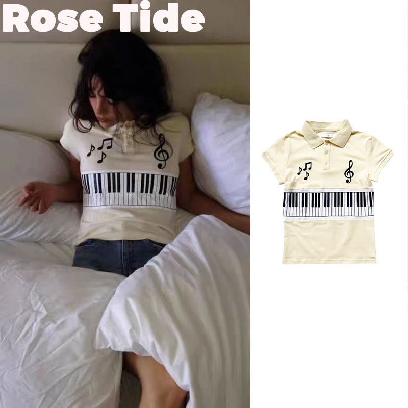 Rose tide买手店正品现货Praying短袖Y2K千禧风钢琴印花Polo上衣