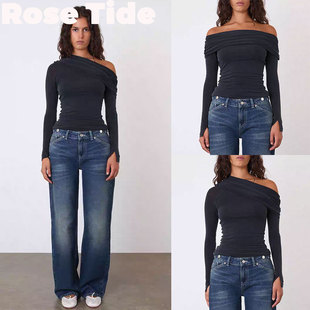 Rose Tide买手店正品现货Peachy den一字肩多穿法修身长袖T恤上衣