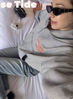 Rose Tide买手店折扣正品Pioneers外套灰色证件印花连帽衫卫衣