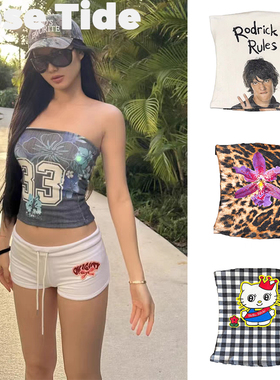 Rose Tide买手店正品现货Omighty抹胸辣妹花朵涂鸦印花背心上衣