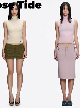 Rose Tide买手店正品Tankair方圆同款针织背心高领上衣蛋糕裙短裙