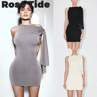 Rose Tide买手店正品现货KHY连衣裙Kylie同款不对称修身飘带短裙