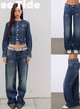 Rose Tide买手店正品折扣现货Peachy den牛仔裤复古水洗蓝直筒裤
