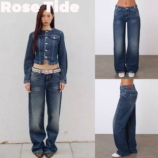 Rose Tide买手店正品折扣现货Peachy den牛仔裤复古水洗蓝直筒裤