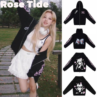 Rose tide买手店Ashely williams卫衣宋雨琦同款猫咪印花拉链外套