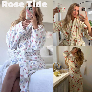 Rose Tide买手店现货折扣Djerf Avenue睡袍莓果印花系带家居浴袍
