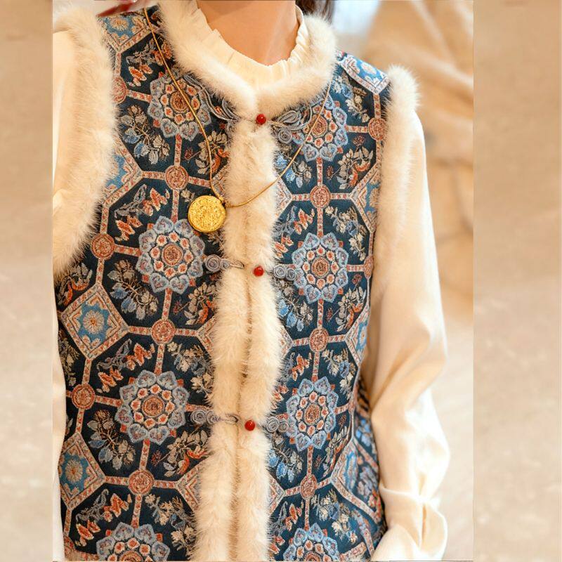 改良新中式仿貂毛拼接马甲秋冬款