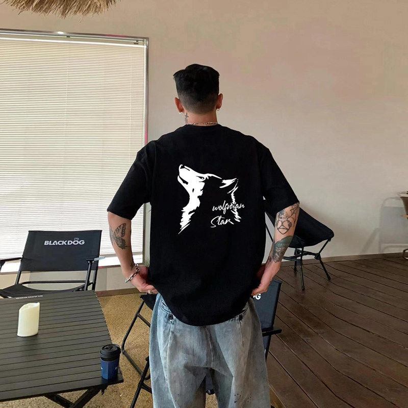 美式潮牌痞帅炸街狼头短袖t恤男T恤