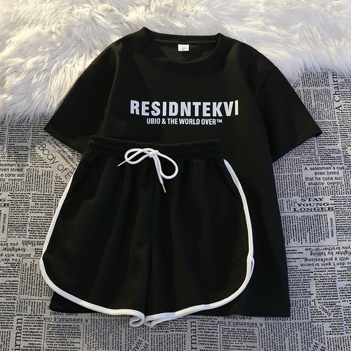 Летняя футболка с коротким рукавом, комфортный комплект, модный спортивный костюм для отдыха, свободный крой, для бега