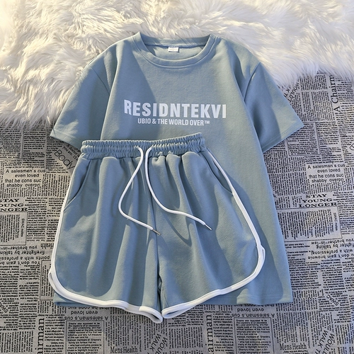 Летняя футболка с коротким рукавом, комфортный комплект, модный спортивный костюм для отдыха, свободный крой, для бега