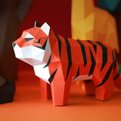 纸米星球小萌兽立体折纸艺术摆件老虎狮子豹子长颈鹿动物纸模diy