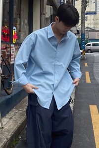 男士长袖衬衫秋季宽松韩版高级感休闲纯色衬上衣 AS931-P48图片
