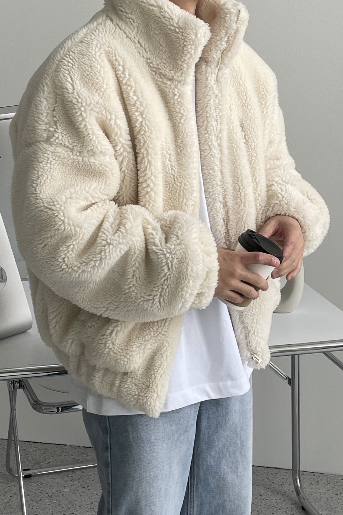 冬季立领羊羔毛棉衣男潮流宽松毛绒夹克外套M783-P98,男装棉衣,星座1017-1