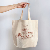 外贸原单可爱蘑菇印花帆布包单肩手提包日系可爱学生大容量托特包