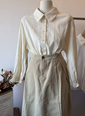 ilook衬衫2026春日系文艺休闲百搭宽松纯色长袖上衣13370