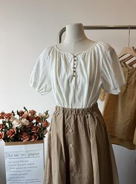 ilook衬衫2025夏日系文艺休闲宽松百搭宽松短袖通勤上衣13275