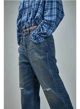 啊13 X-Boyfriend Jeans 复古水洗破洞男友风牛仔裤25031204