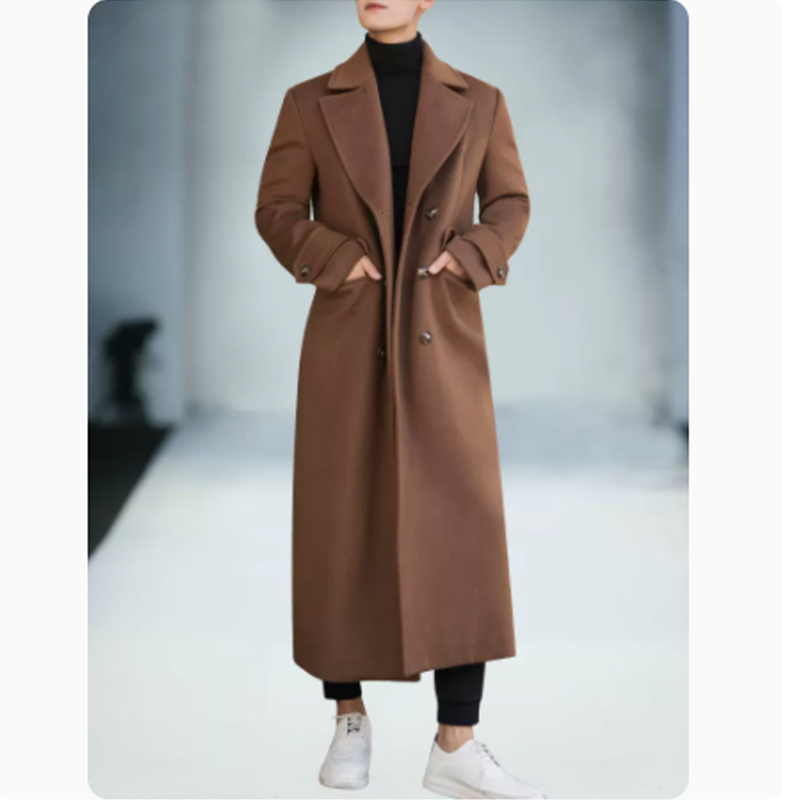 英伦风毛呢大衣男双排扣修身过膝