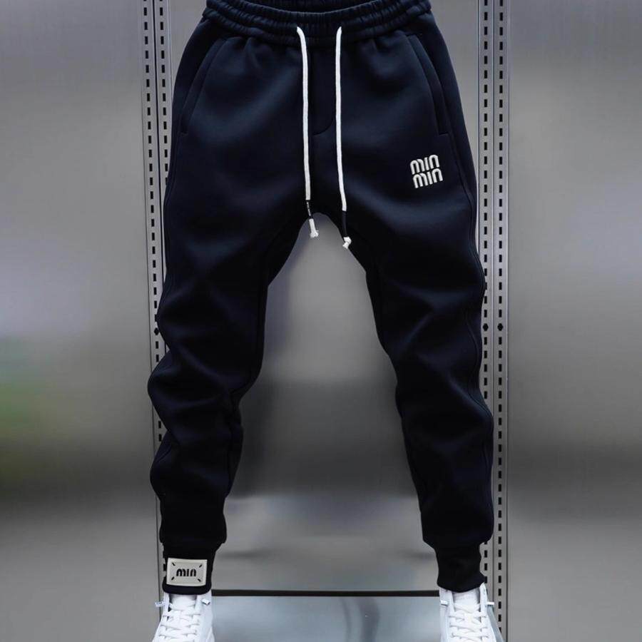 潮牌秋冬季新款男士加绒加厚卫裤简约刺绣束脚哈伦裤松紧腰休闲裤,男装,休闲裤,淘宝优惠券,粉丝福利购,淘宝优惠卷