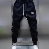 松紧腰休闲裤 潮牌秋冬季 加绒加厚卫裤 简约刺绣束脚哈伦裤 新款 男士