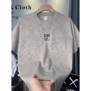 暗花扎染圆领短袖t恤男款2026夏季新款潮流透气凉感半袖T恤衫宽松